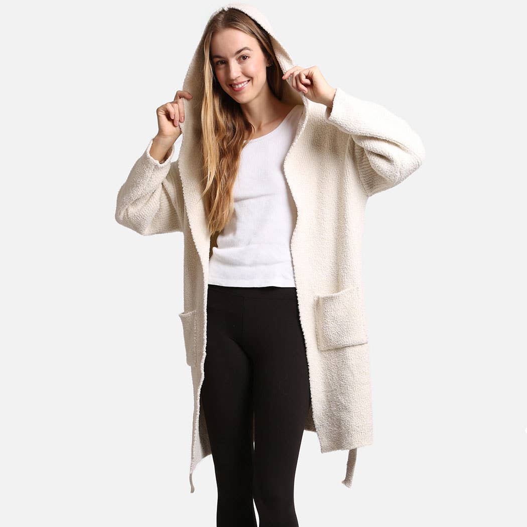 Solid Color Soft Hooded Robe w Pocket