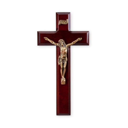 9" Cherry Crucifix with Museum Gold Tone Corpus
