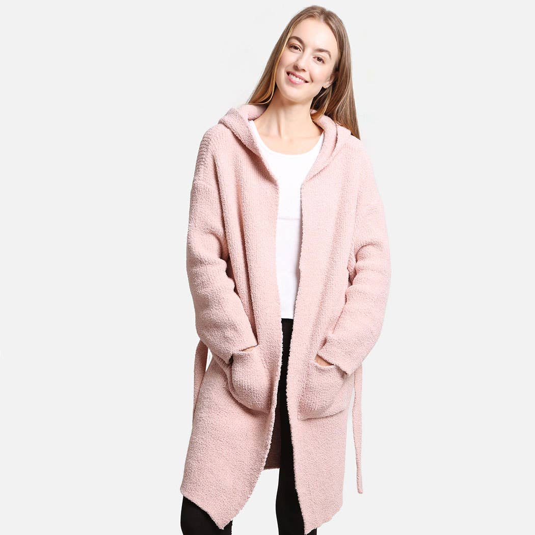 Solid Color Soft Hooded Robe w Pocket