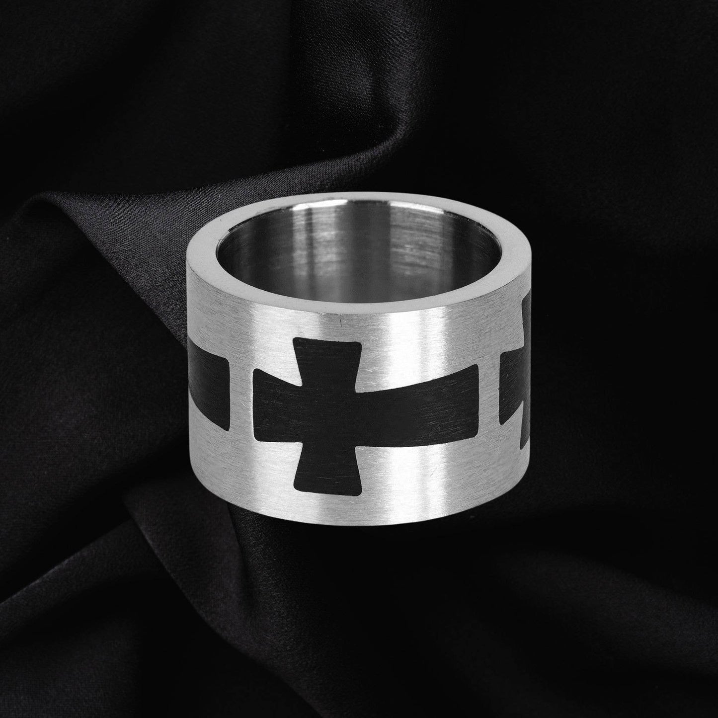 Stainless Black Horizontal Cross Ring Size 9