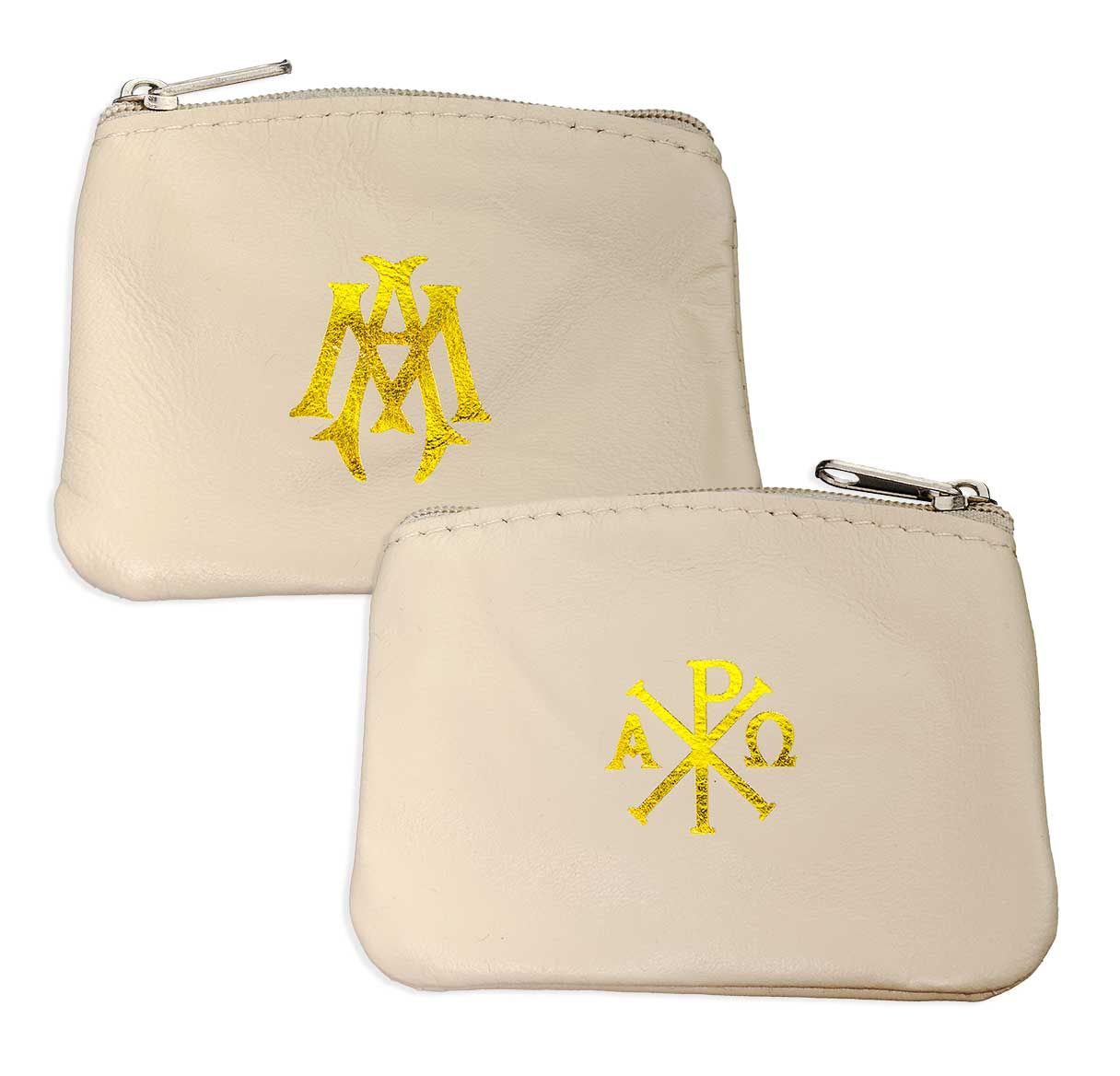 Genuine Sheepskin Leather Rosary Pouch with Smooth Velvet Lining, Zipper