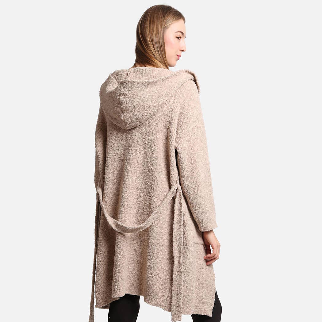 Solid Color Soft Hooded Robe w Pocket