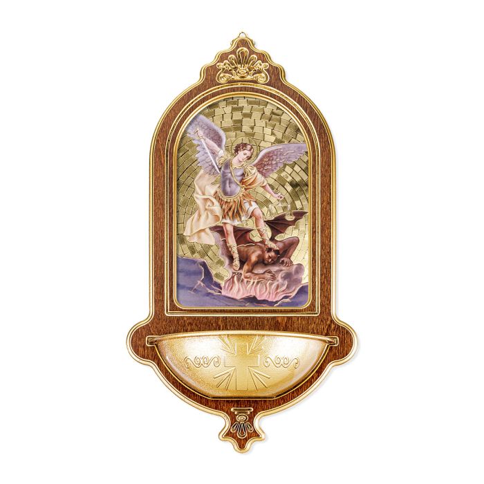Saint Michael Wooden Holy Water Holder 10x5