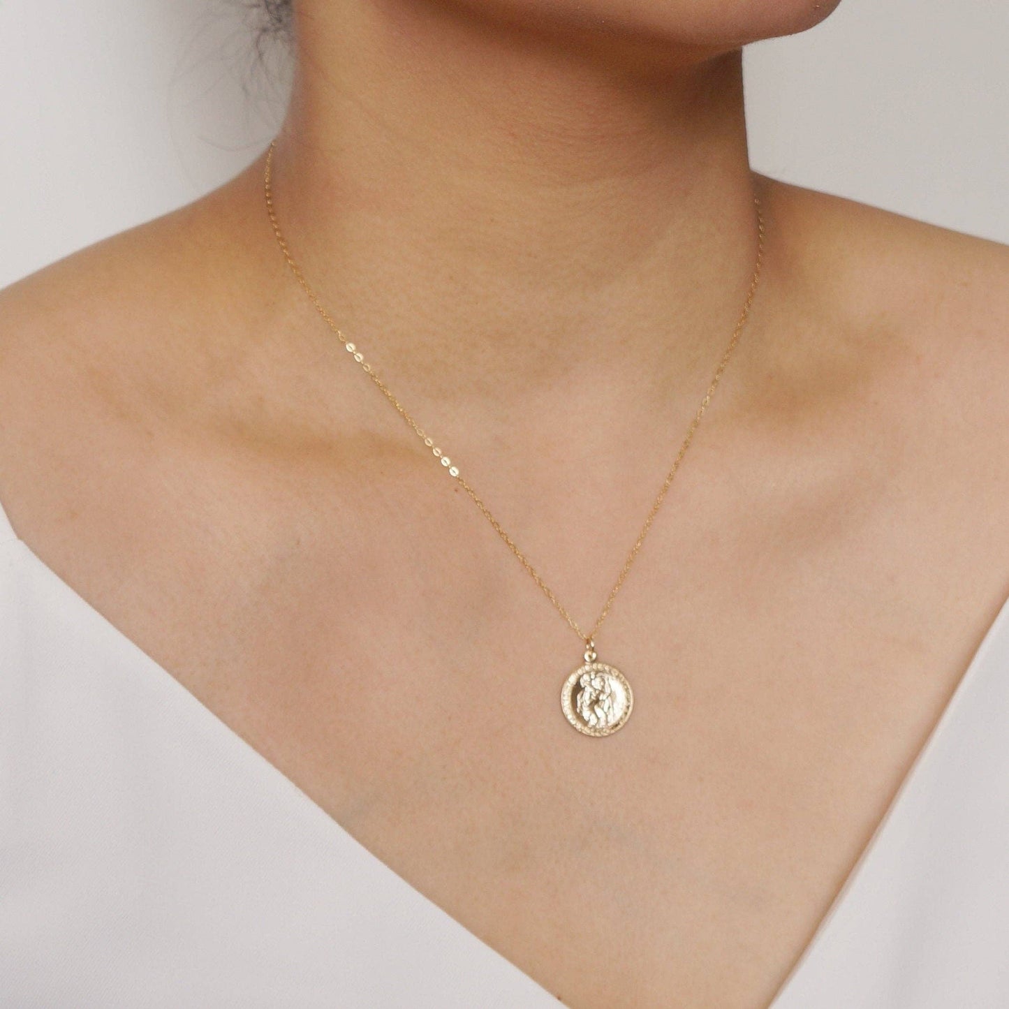 St Christopher Traveler 14K Gold Fill Coin Necklace