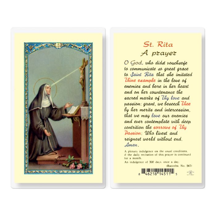 St. Rita Laminated Prayer Card