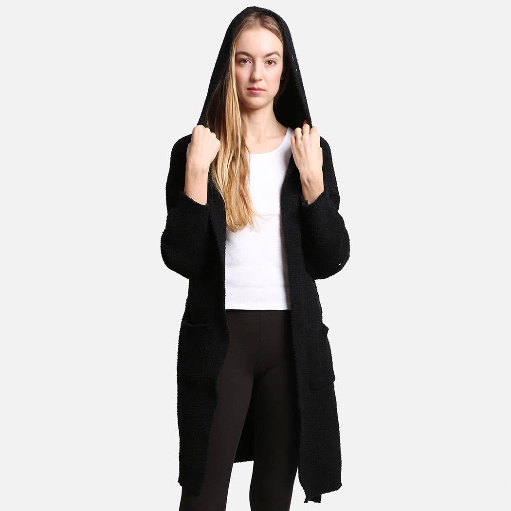 Solid Color Soft Hooded Robe w Pocket