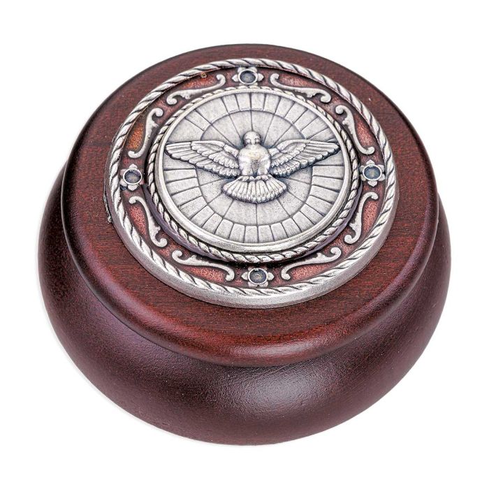 Holy Spirit Wood & Red Epoxied Silver Metal Keepsake Box