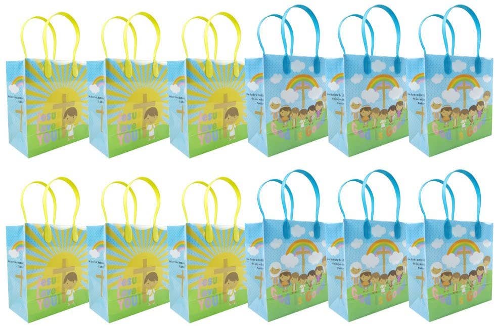 Jesus Loves You Religious Christian Gift Bags, 12 Pack