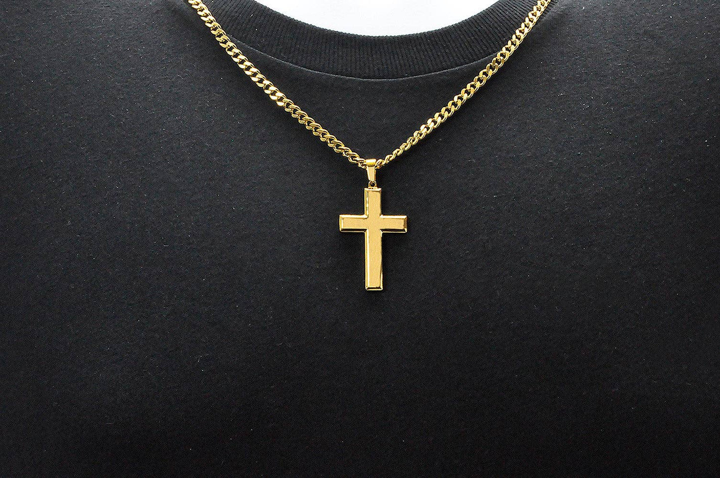 Men's Gold S.Steel Cross Pendant w/ 24" curb chain