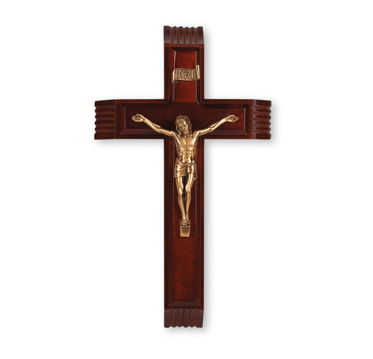 12" Dark Cherry Sick Call Crucifix with Museum Gold Finish Corpus