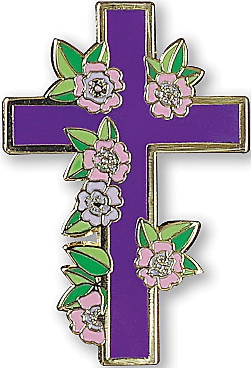 Floral Cross Hard Enamel Pin