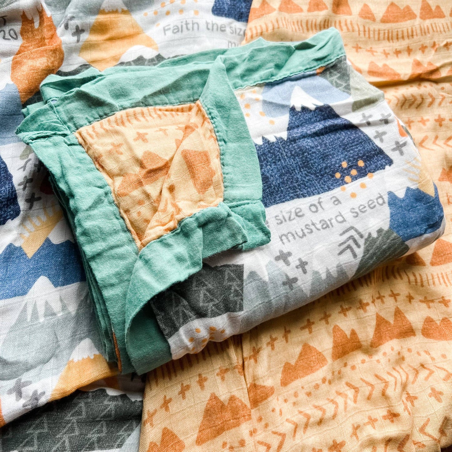 Faith Moves Mountains Luxury Double Sided Muslin Blanket