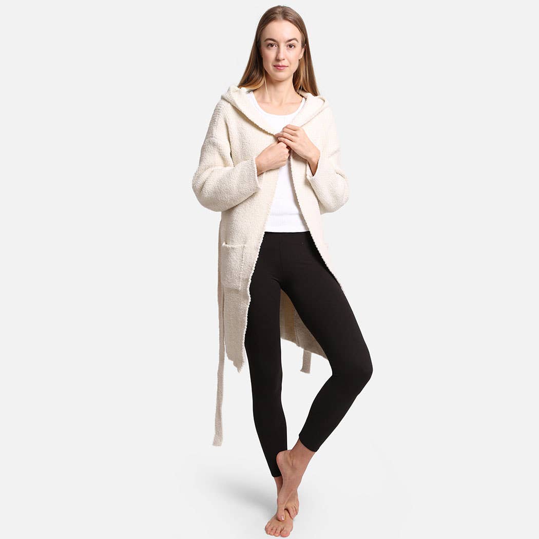 Solid Color Soft Hooded Robe w Pocket