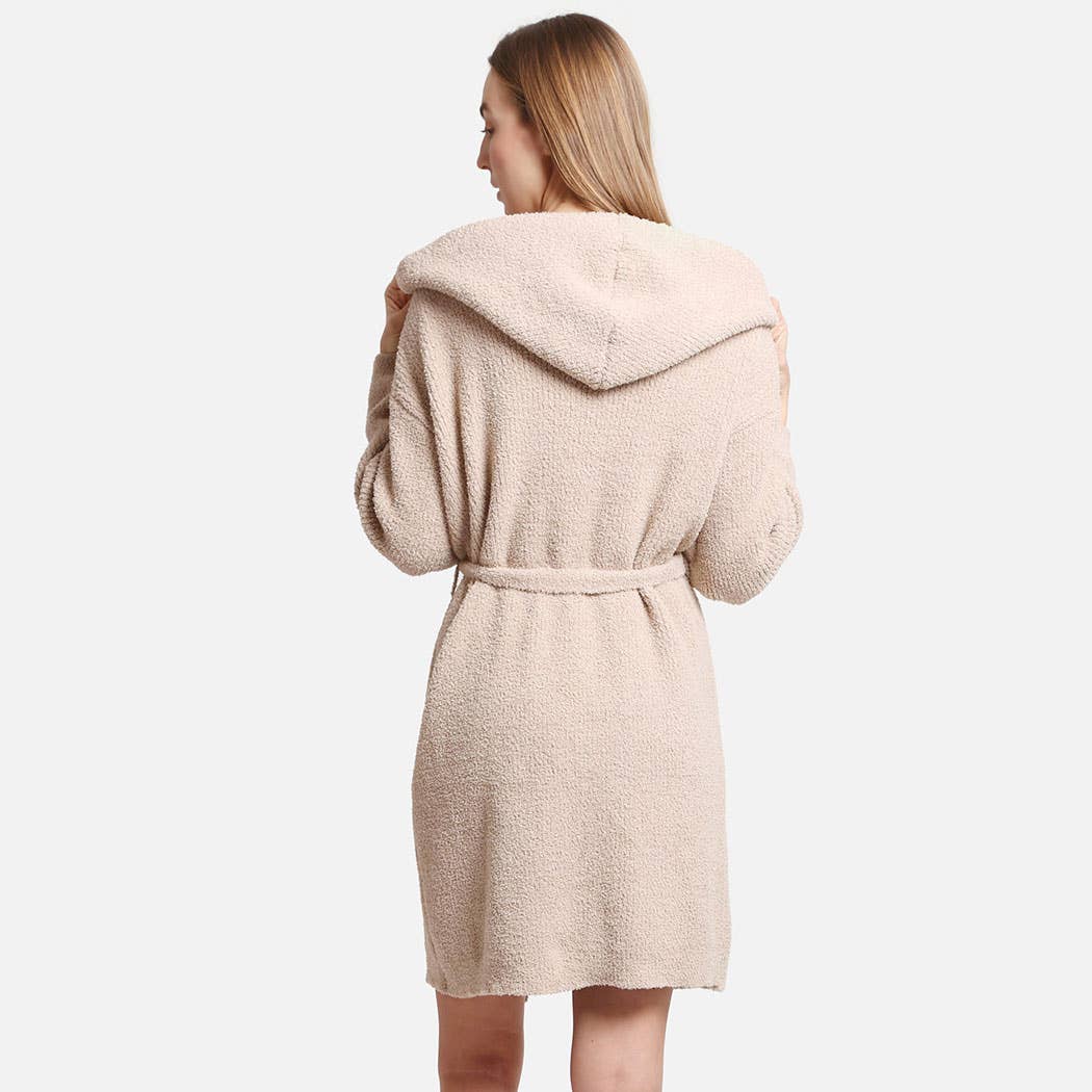 Solid Color Soft Hooded Robe w Pocket