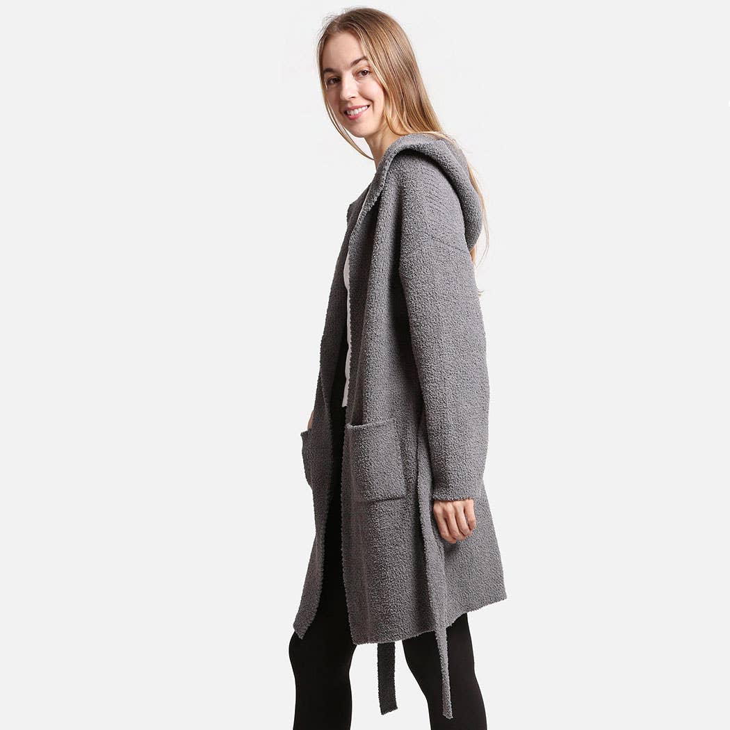 Solid Color Soft Hooded Robe w Pocket