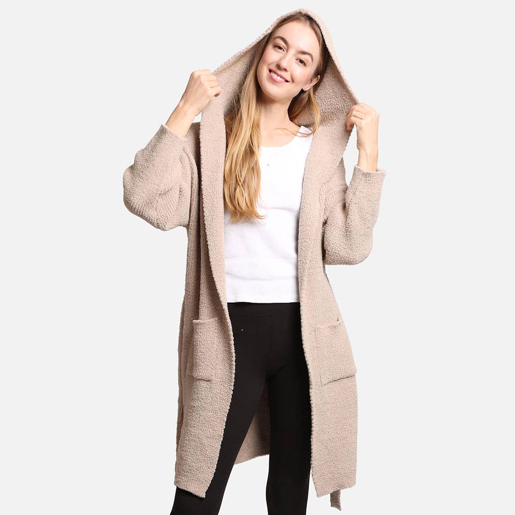 Solid Color Soft Hooded Robe w Pocket