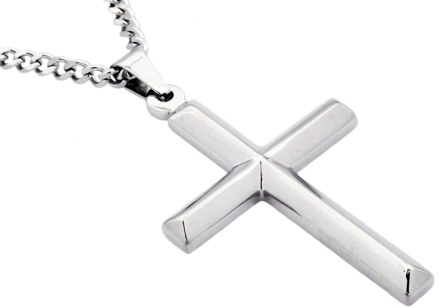 Men's Stainless Steel Cross Pendant With 24" Cuban Chain