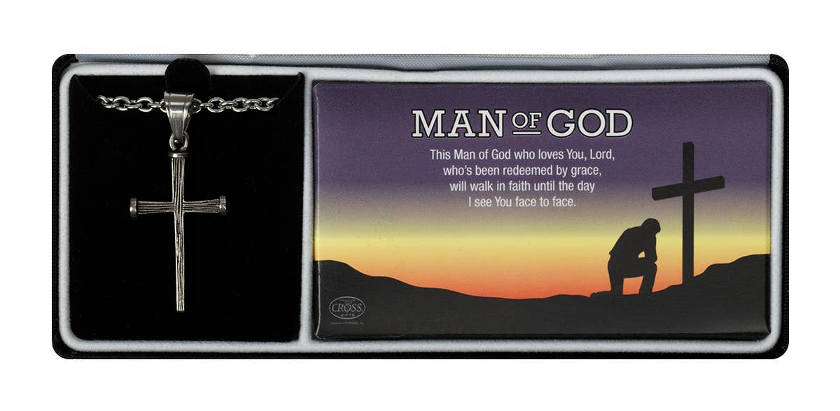 Man of God Necklace Cross Stainless Steel 24" Chain