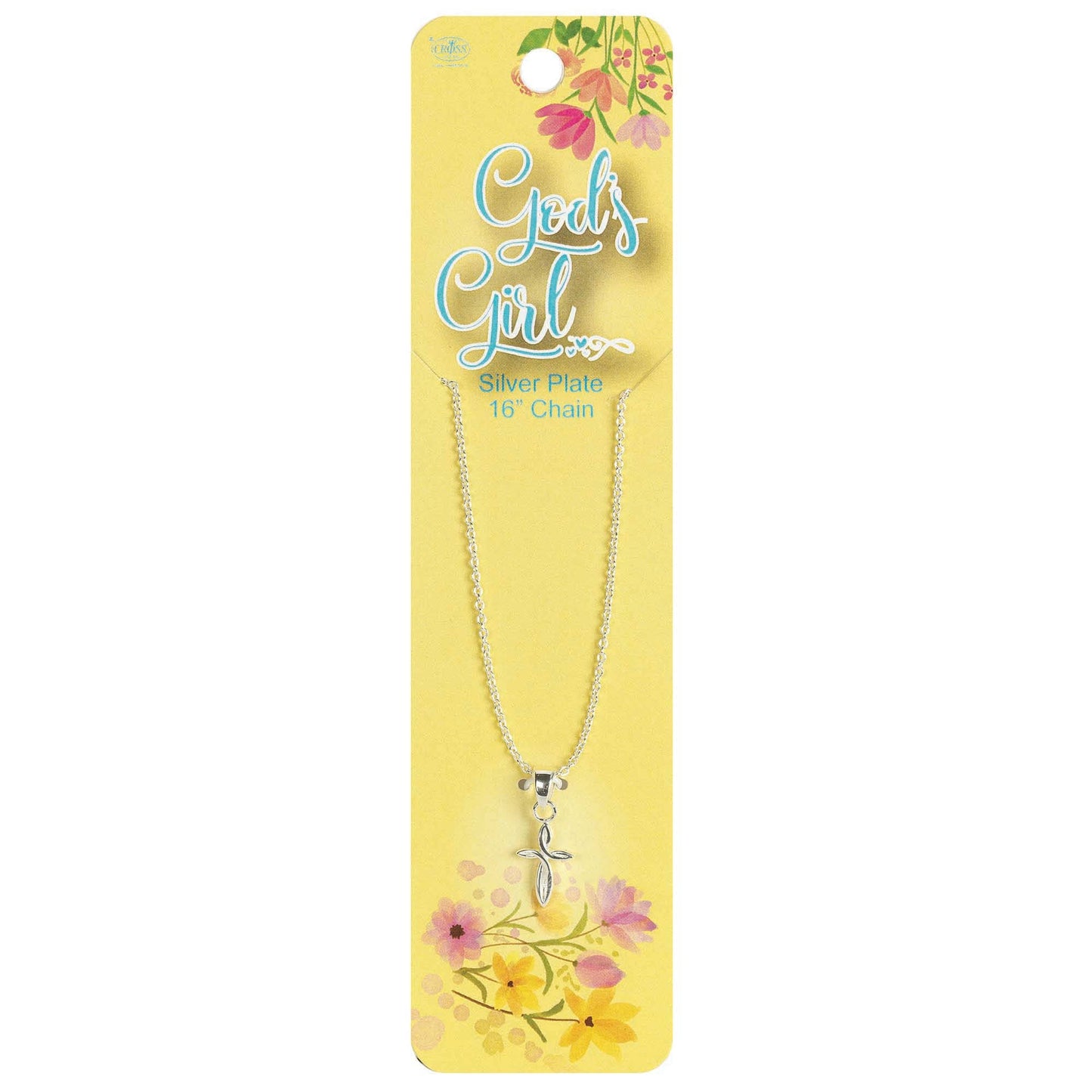 PETAL CROSS SILVER PLATE 16" CHAIN