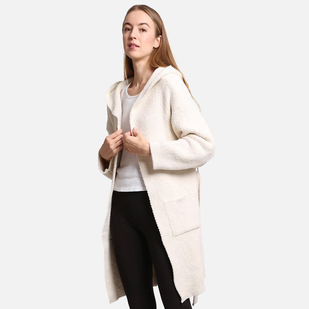 Solid Color Soft Hooded Robe w Pocket