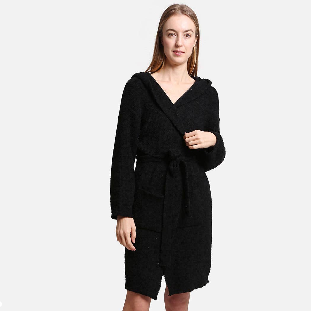 Solid Color Soft Hooded Robe w Pocket