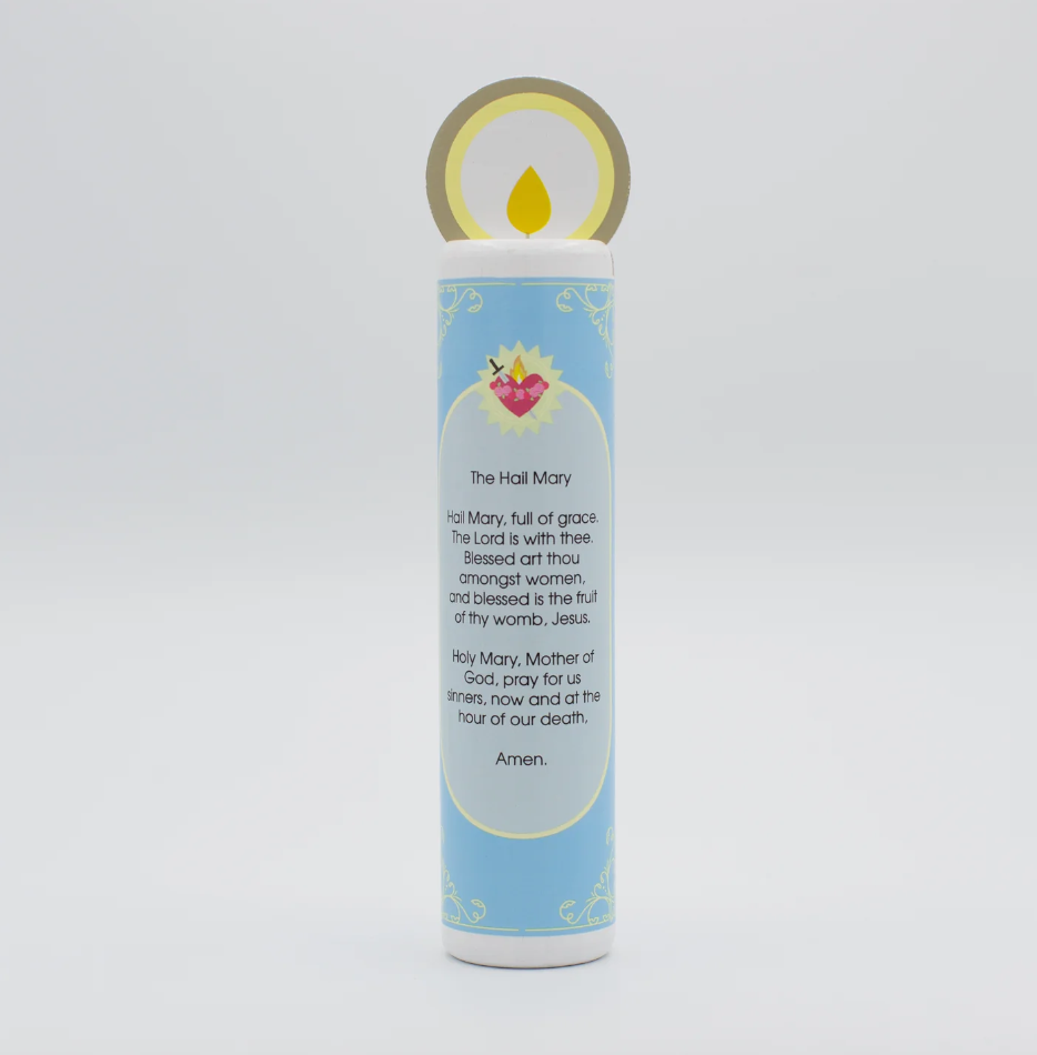 Our Lady of the Rosary (Hail Mary) Wooden Prayer Candle