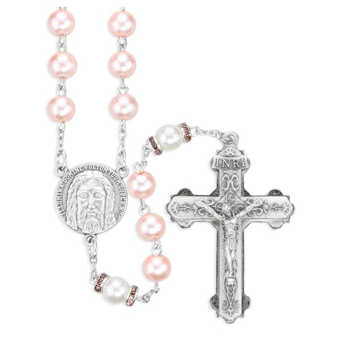 8mm Pink Glass Rosary
