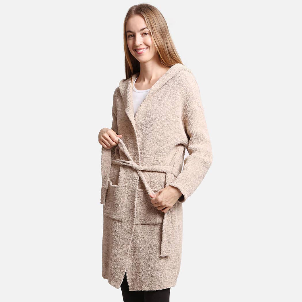 Solid Color Soft Hooded Robe w Pocket