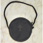 Leather Burse with Cord and Gold colored Cross Black
