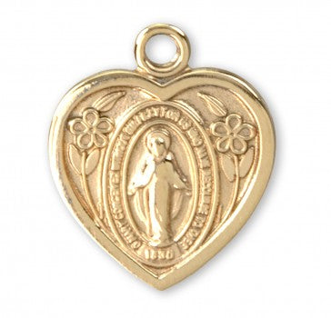 Gold Over Sterling Silver Heart Shaped Miraculous Medal
