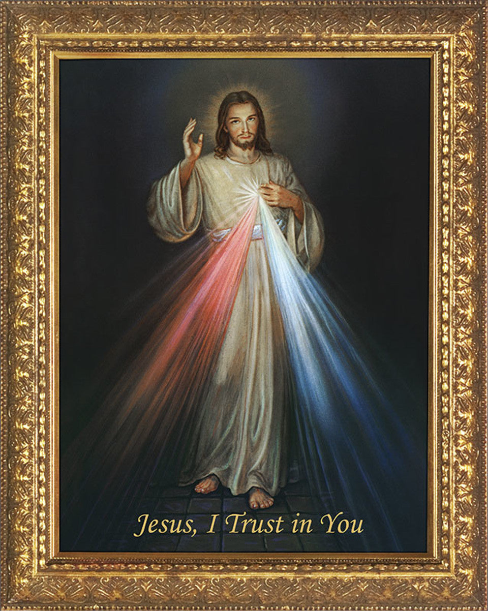 Divine Mercy Canvas - Ornate Gold Framed 8"x10"