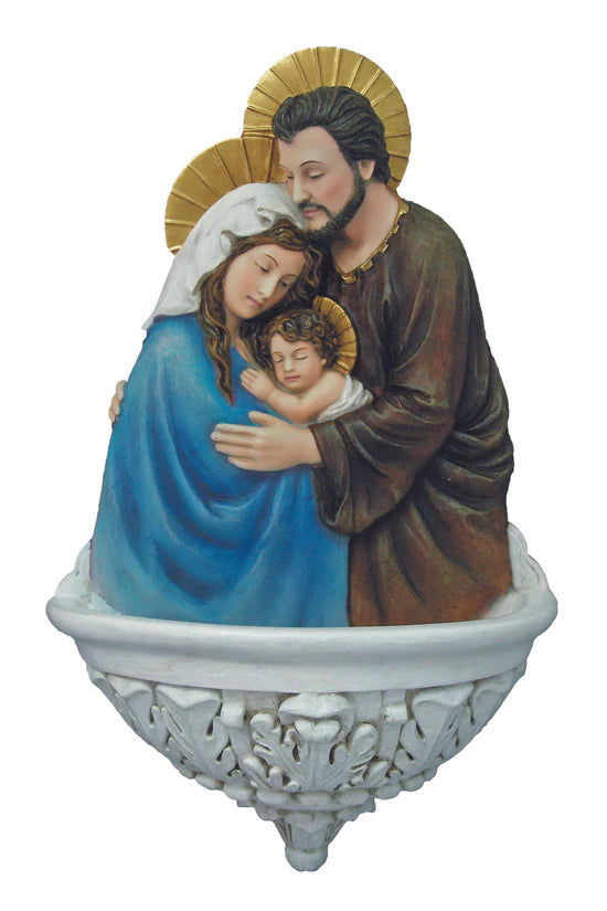 Holy Family holy water font in fully hand-painted color 9"