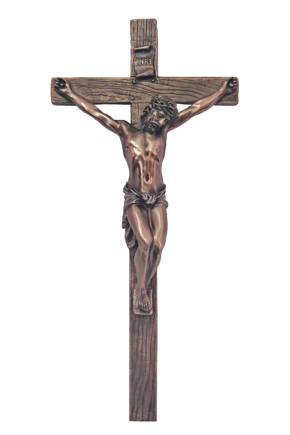 Crucifix in lightly hand-painted cold cast bronze 13"