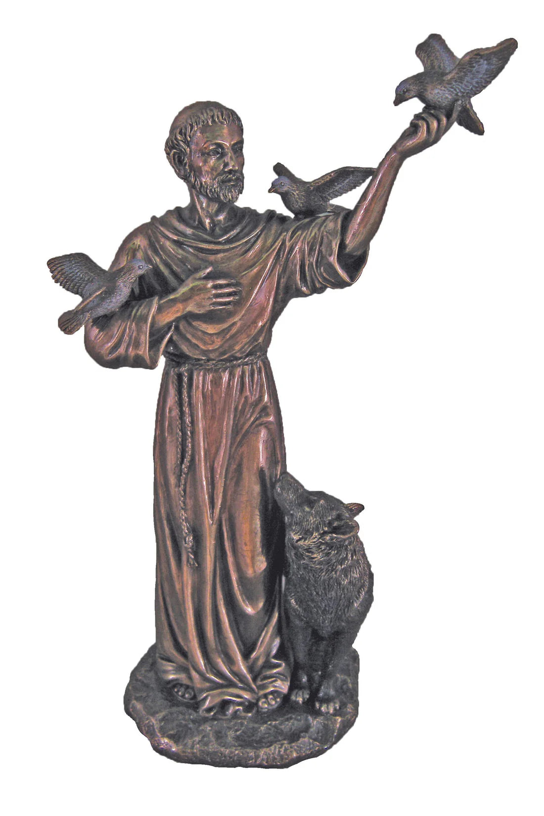 St. Francis with Animals in lightly hand-painted cold cast bronze 10"