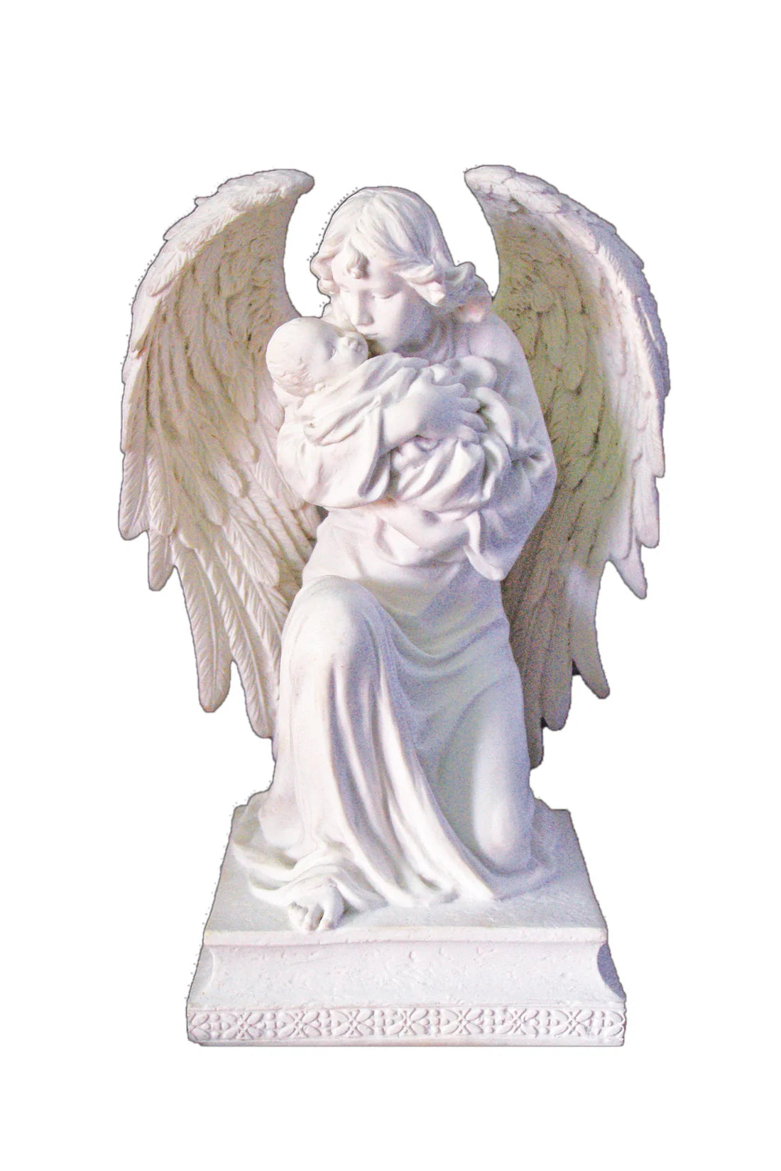 Guardian Angel with child statue in white 7"