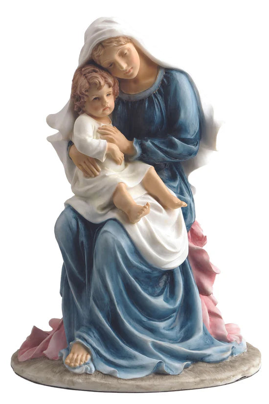 Madonna & Child seated in fully hand-painted color 9"