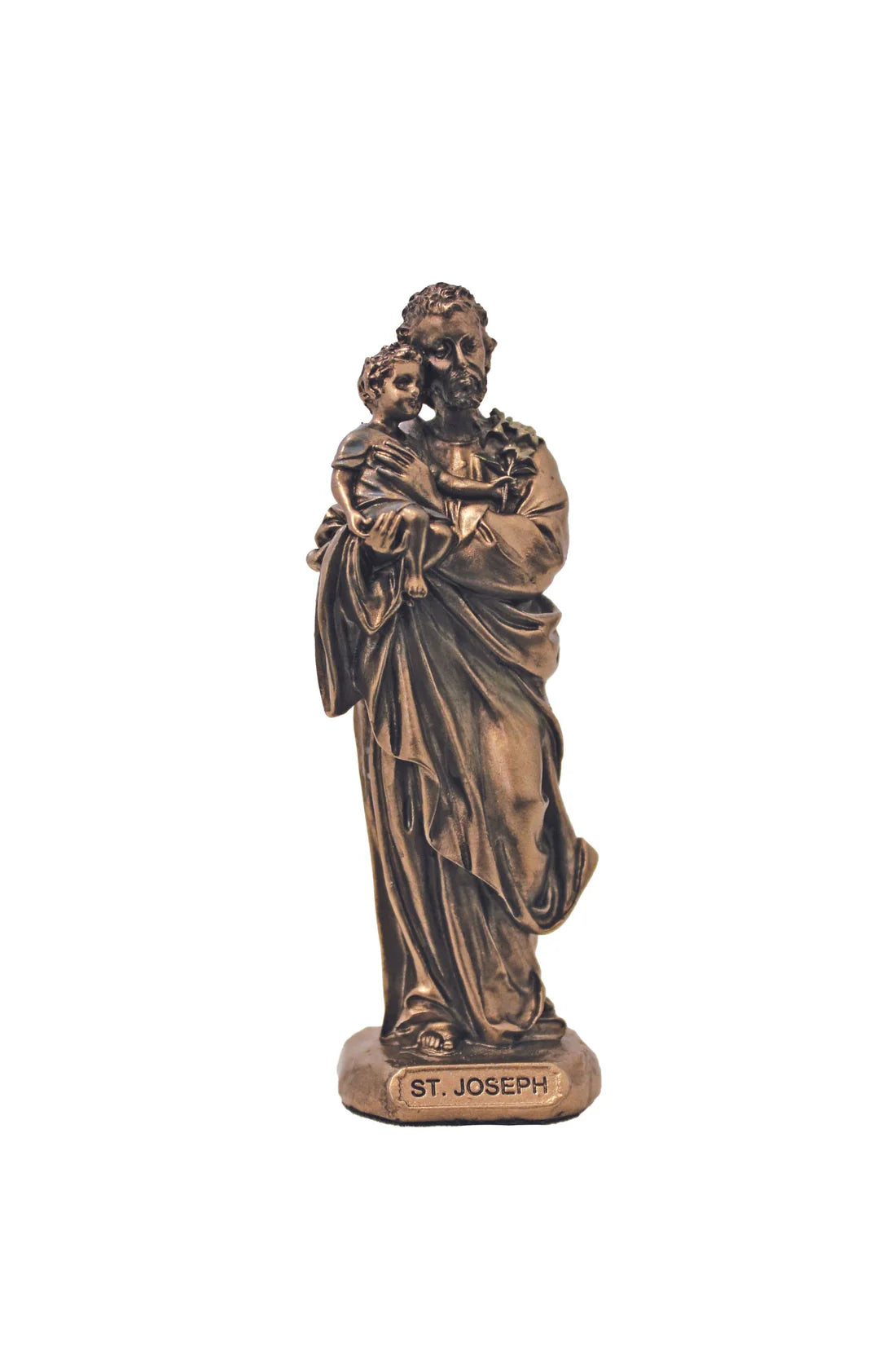 St. Joseph and Child in lightly hand-painted cold cast bronze 3.5"