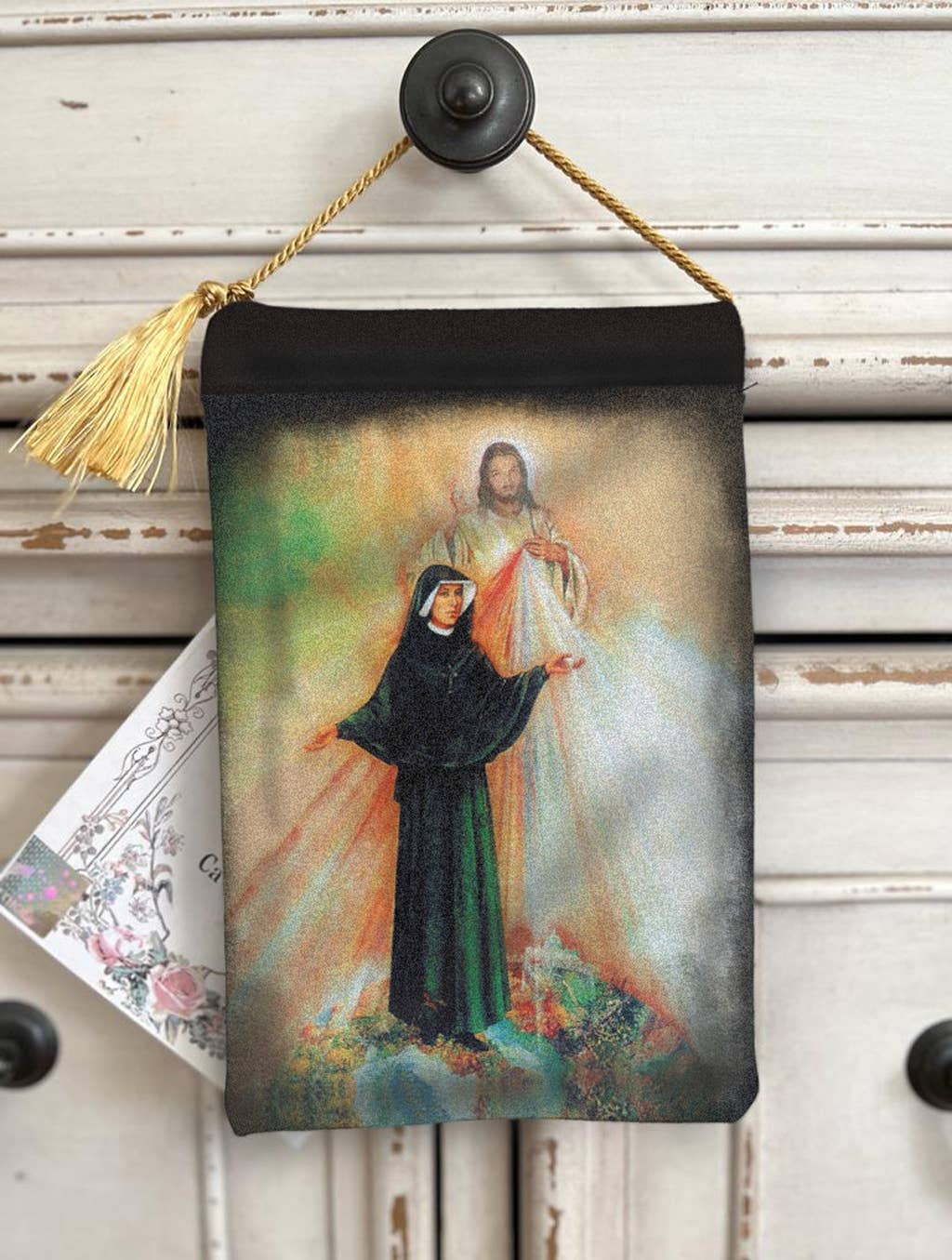 VINTAGE CATHOLIC ART Bless Pouch DIVINE MERCY ST FAUSTINA