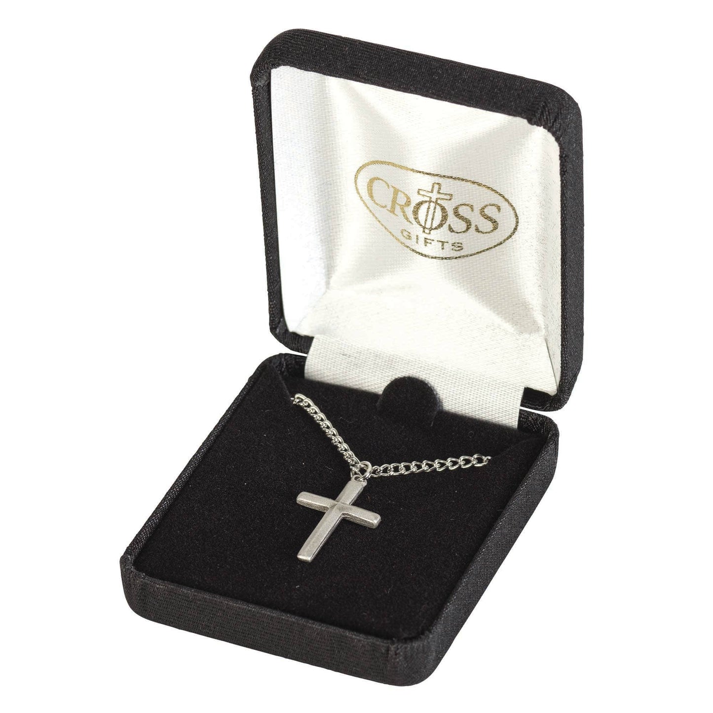 NK BEVEL CROSS PEWTER 18" STNLS STL CHN