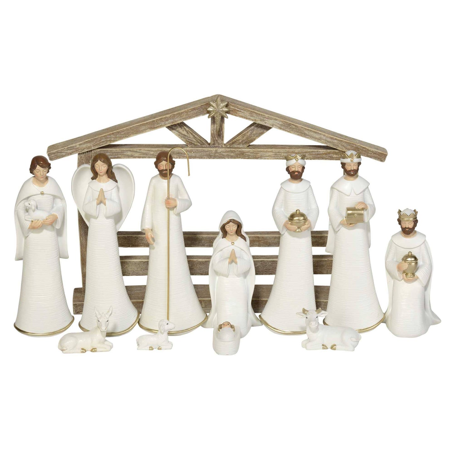11 Piece White Nativity Set with Chreche