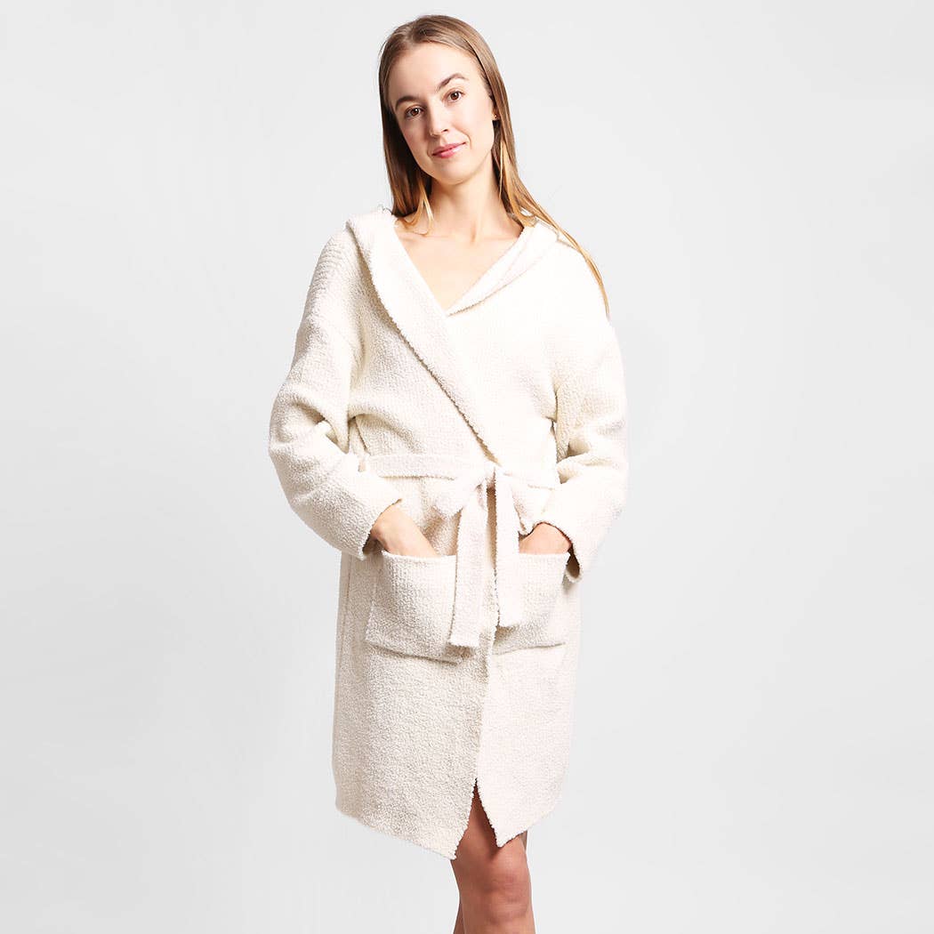 Solid Color Soft Hooded Robe w Pocket