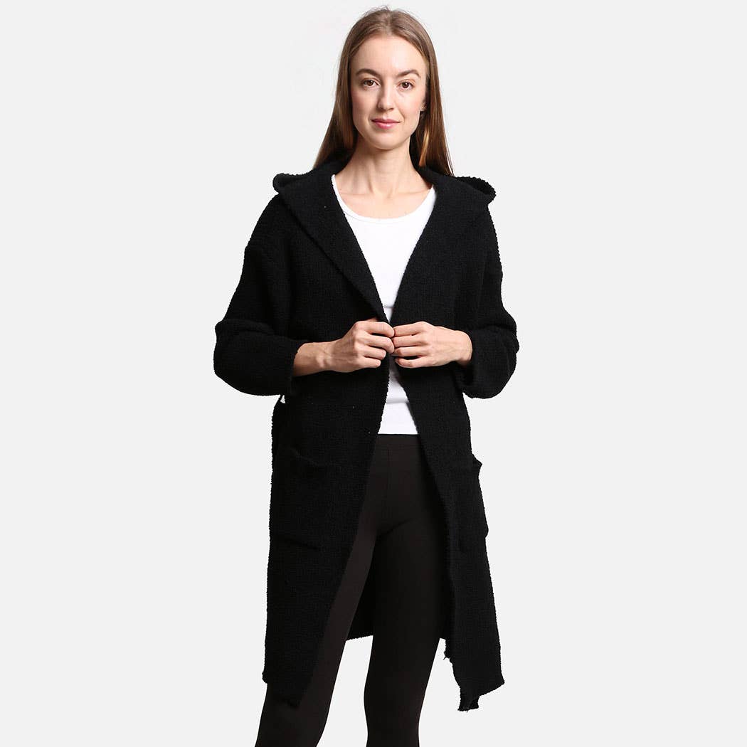 Solid Color Soft Hooded Robe w Pocket
