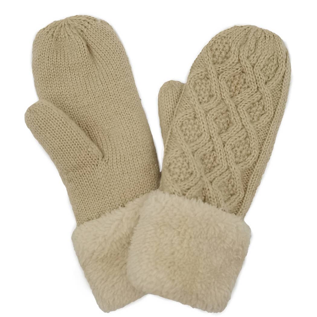 Cable Knitted Sherpa Cuff Mittens