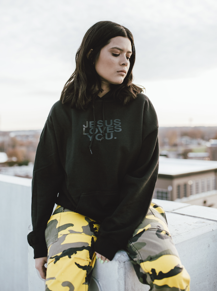 3-D Puff Print Black Hoodie