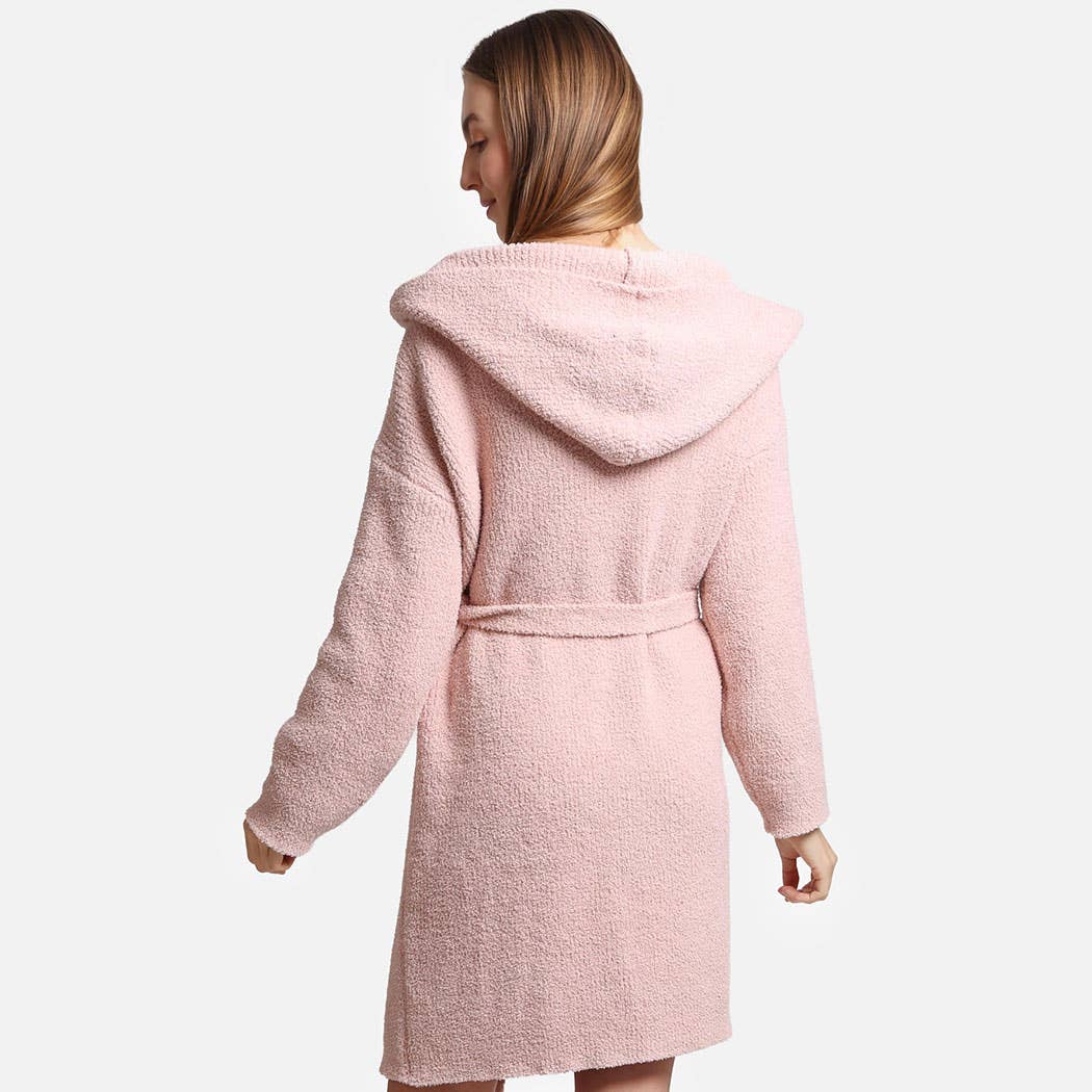 Solid Color Soft Hooded Robe w Pocket