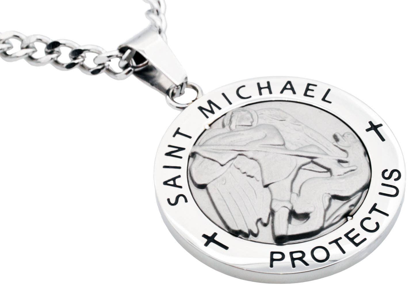 Men's Stainless Steel Saint Michael Protect Us Pendant