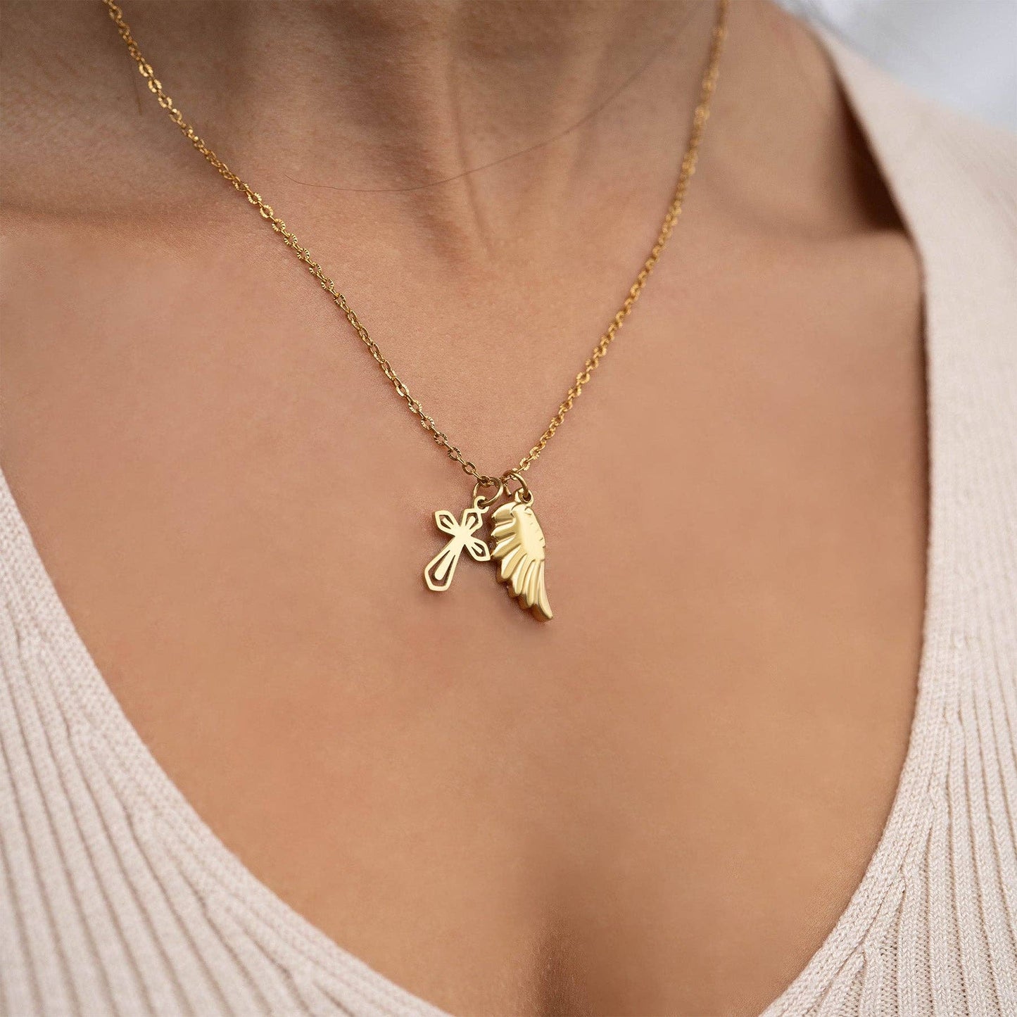 (9pc) 18K Gold PVD Stainless Steel Faith & Love Charm Set