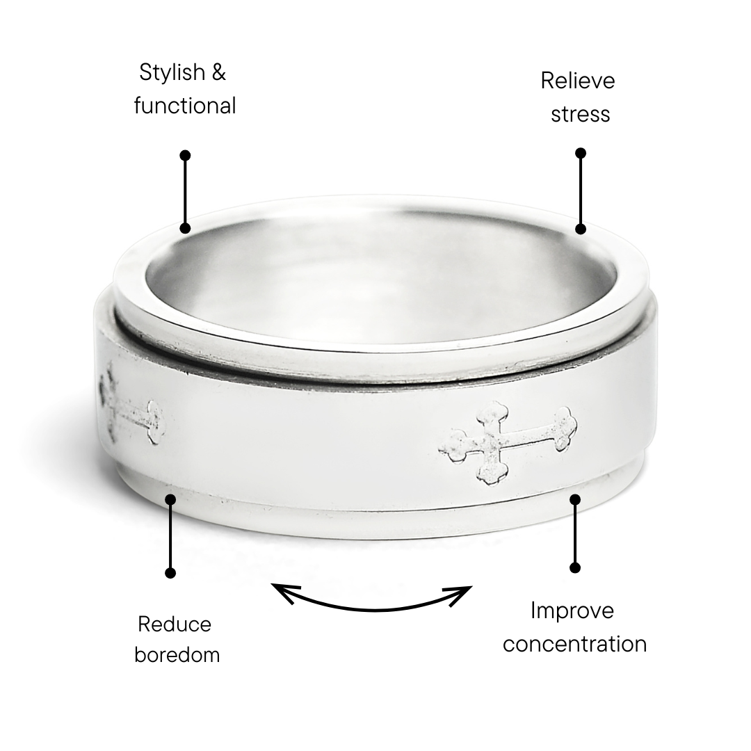 Cross Spinner Center Highly Polished Stainless Steel Ring