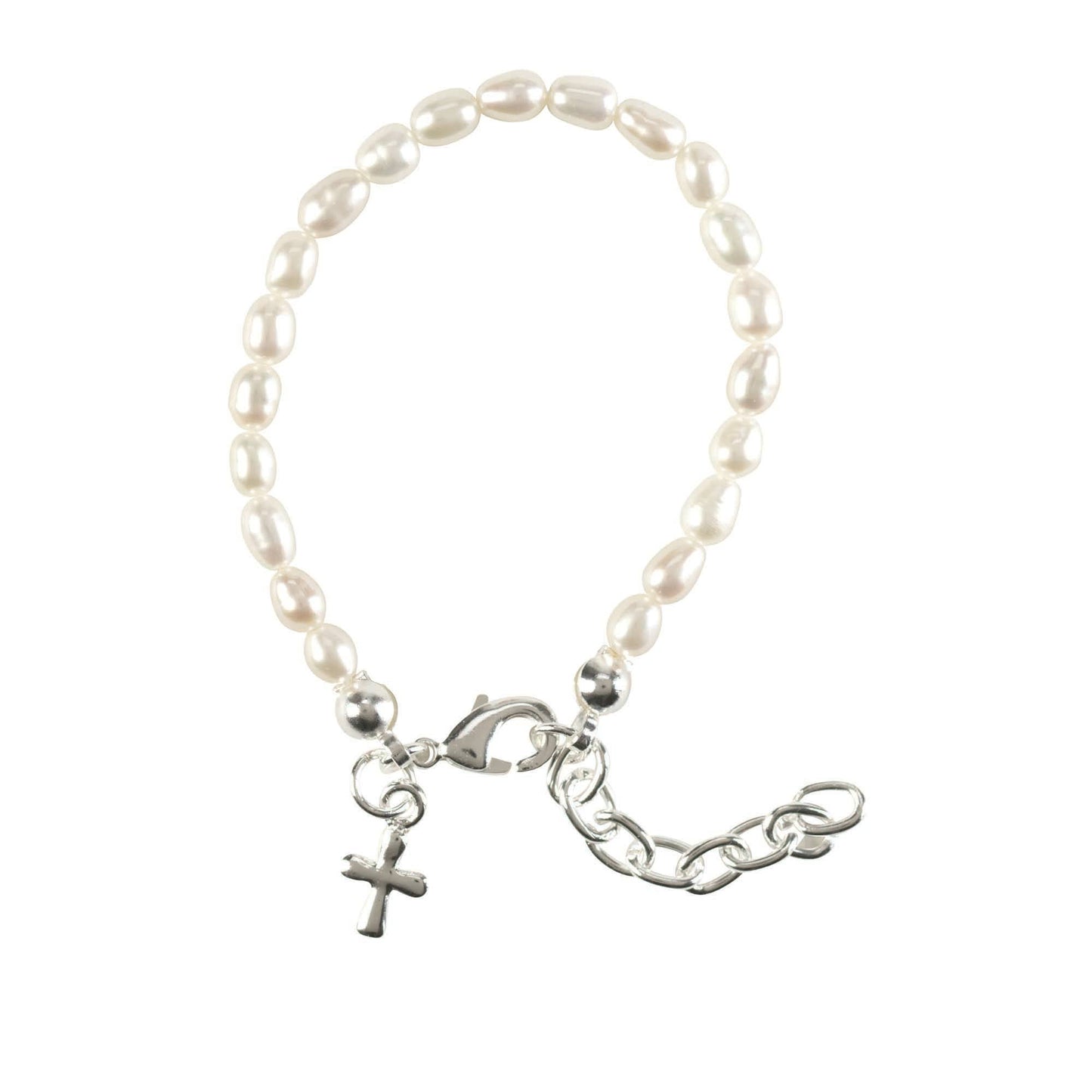 Bracelet White Pearls with Puff Cross