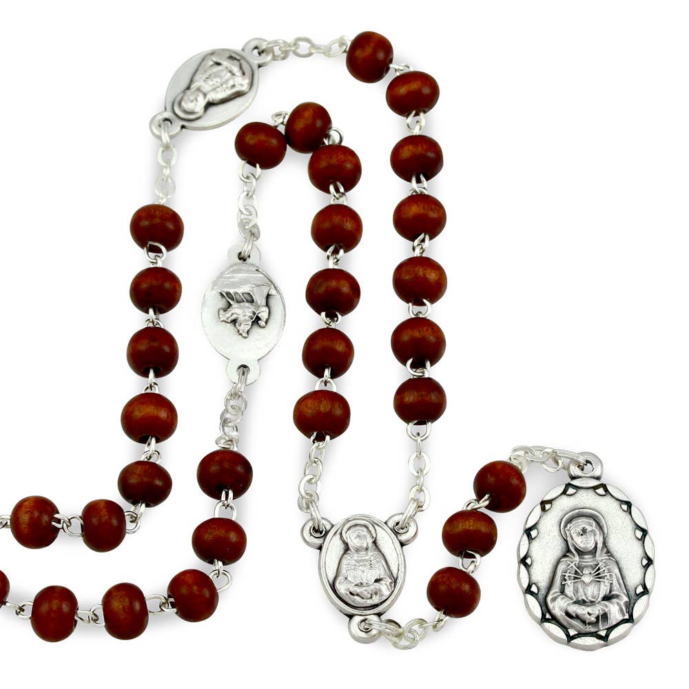 Seven Sorrows Rosary Chaplet Brown Wooden Beads